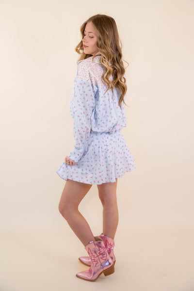 Floral Print Pleated Mini Skirt- Women's Spring Sets- PeachLove Floral Set