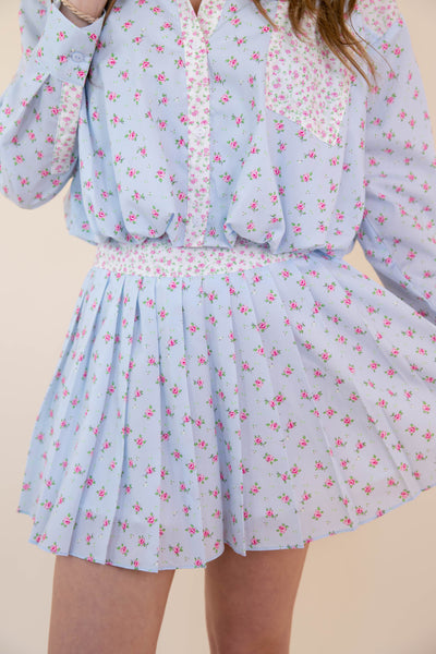 Floral Print Pleated Mini Skirt- Women's Spring Sets- PeachLove Floral Set