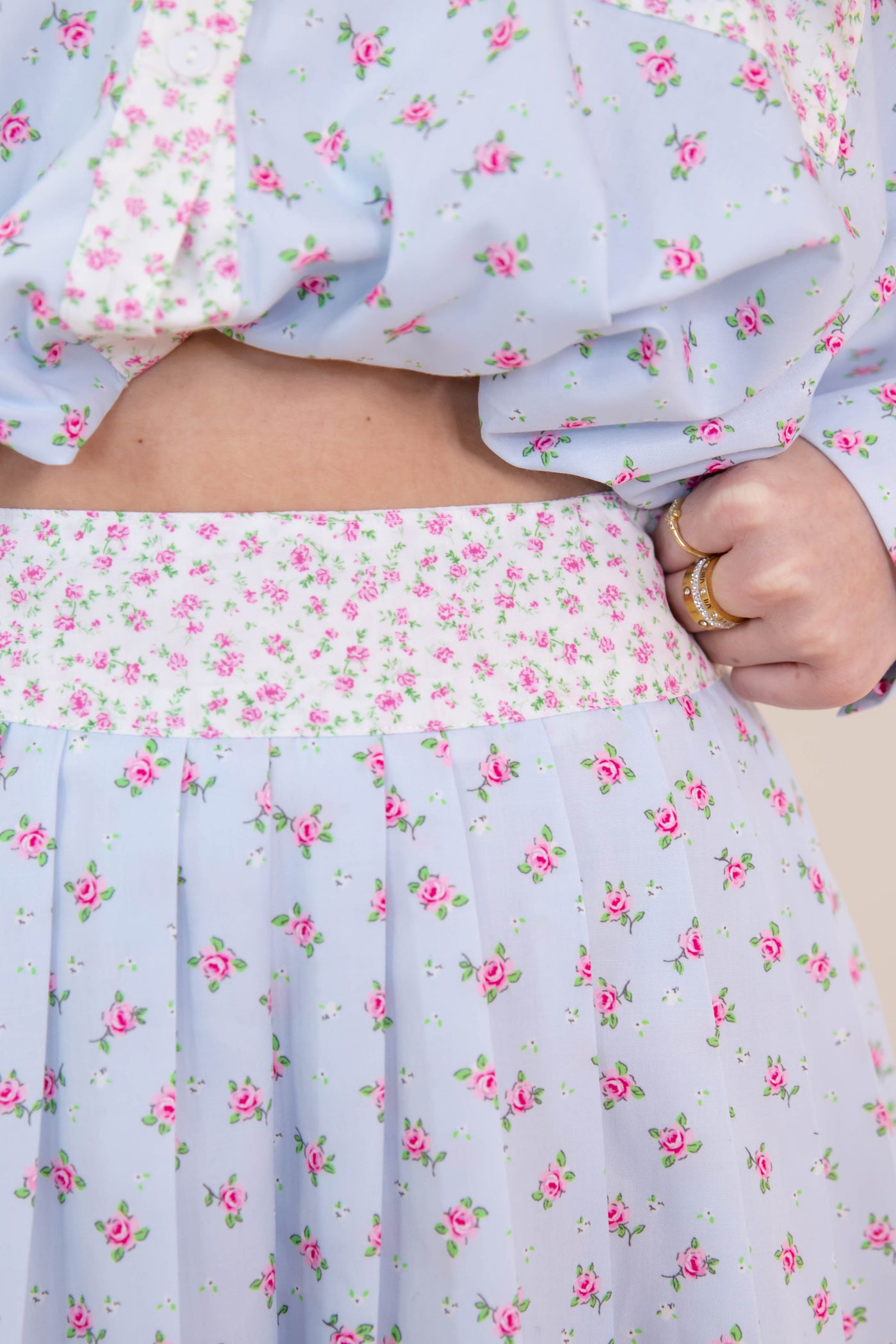 Floral Print Pleated Mini Skirt- Women's Spring Sets- PeachLove Floral Set