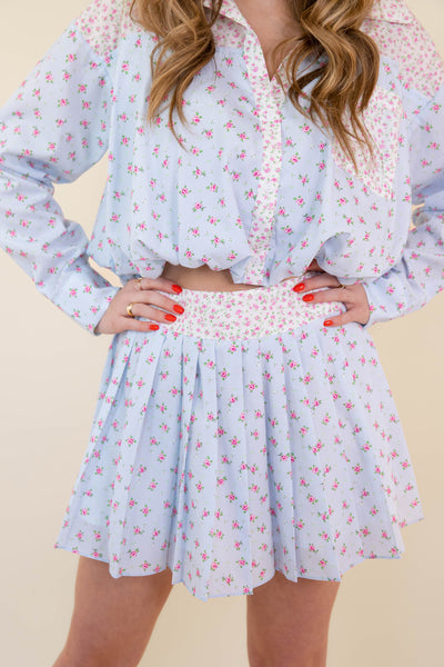 Floral Print Pleated Mini Skirt- Women's Spring Sets- PeachLove Floral Set