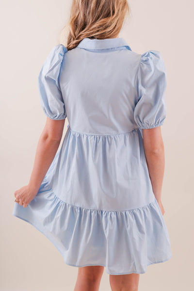 Women's Poplin Shirt Dress- Baby Blue Cotton Dress- TCEC Dresses