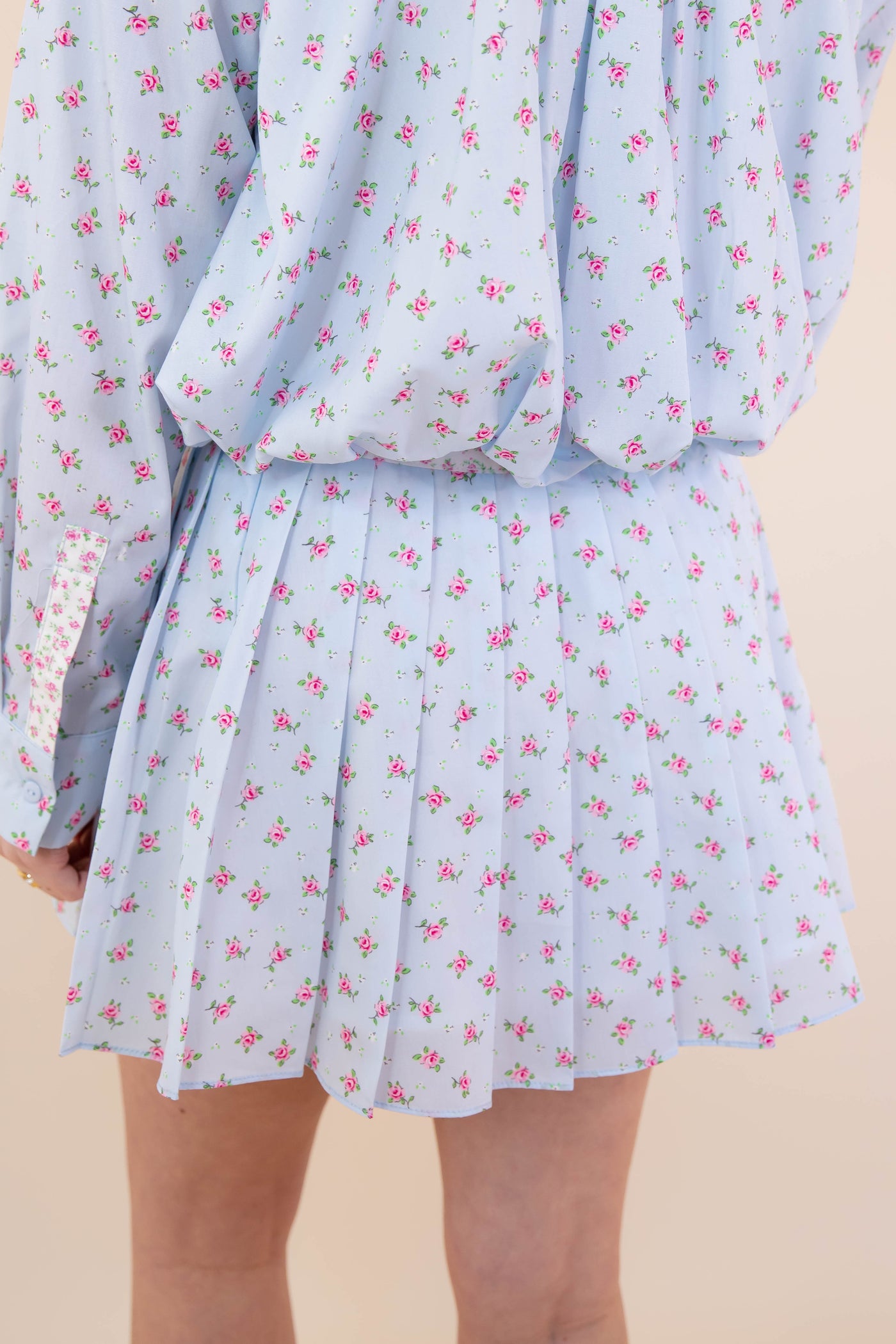 Floral Print Pleated Mini Skirt- Women's Spring Sets- PeachLove Floral Set