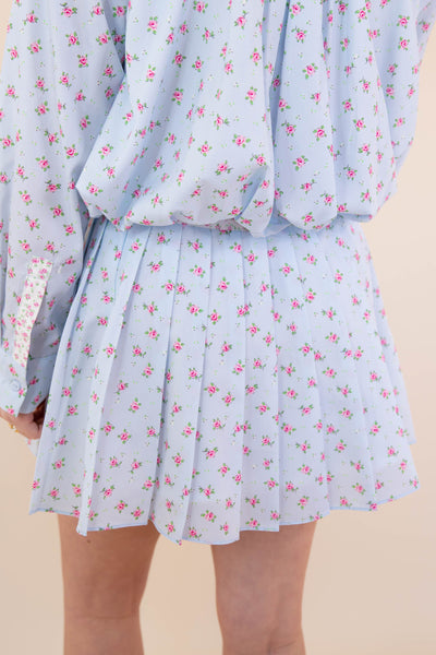 Floral Print Pleated Mini Skirt- Women's Spring Sets- PeachLove Floral Set