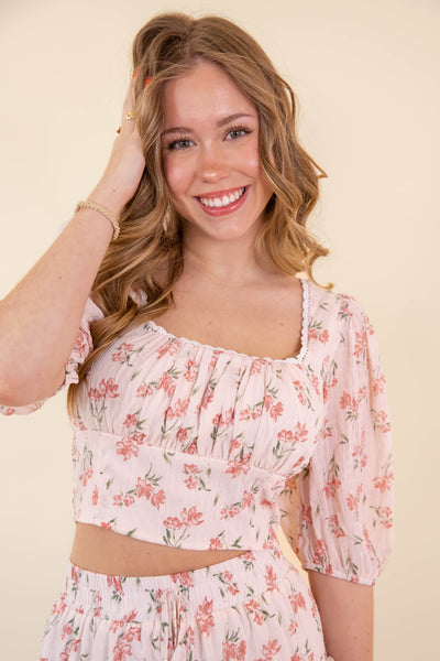 Ditzy Floral Print Crop Top- Women's Pink Floral Set- LoveShack Outfits