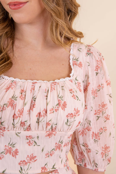 Ditzy Floral Print Crop Top- Women's Pink Floral Set- LoveShack Outfits