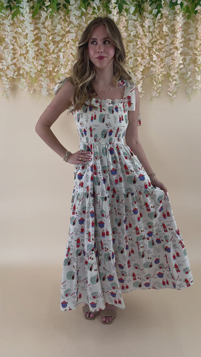 Women's Illustrated Print Maxi Dress- Fun Print Maxi Dress- In Loom Dresses