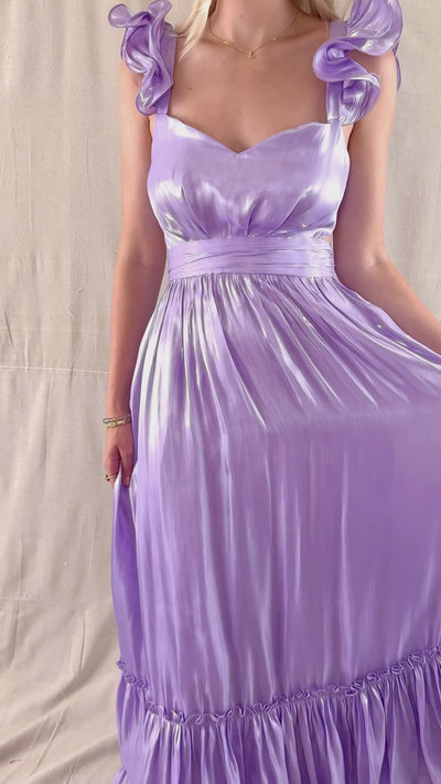 Formal Lilac Maxi Dress- Women's Purple Metallic Dress- Black Tie Dresses