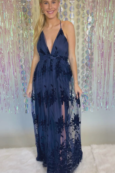 FINAL SALE: The Word Is Out Maxi Dress-Navy