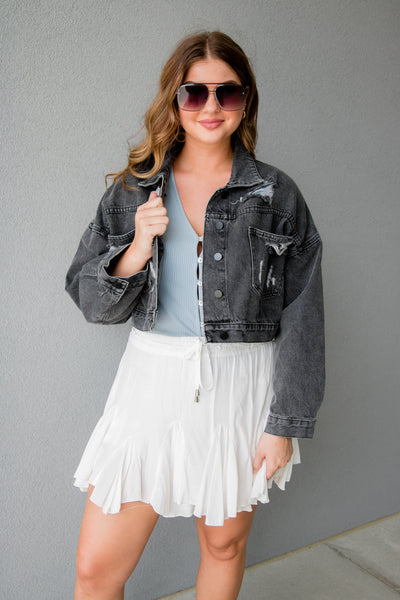 Black Rhinestone Denim Jacket- Rhinestone Fringe Denim Jacket- Nashville Outfit Ideas- Blue B Rhinestone Jacket
