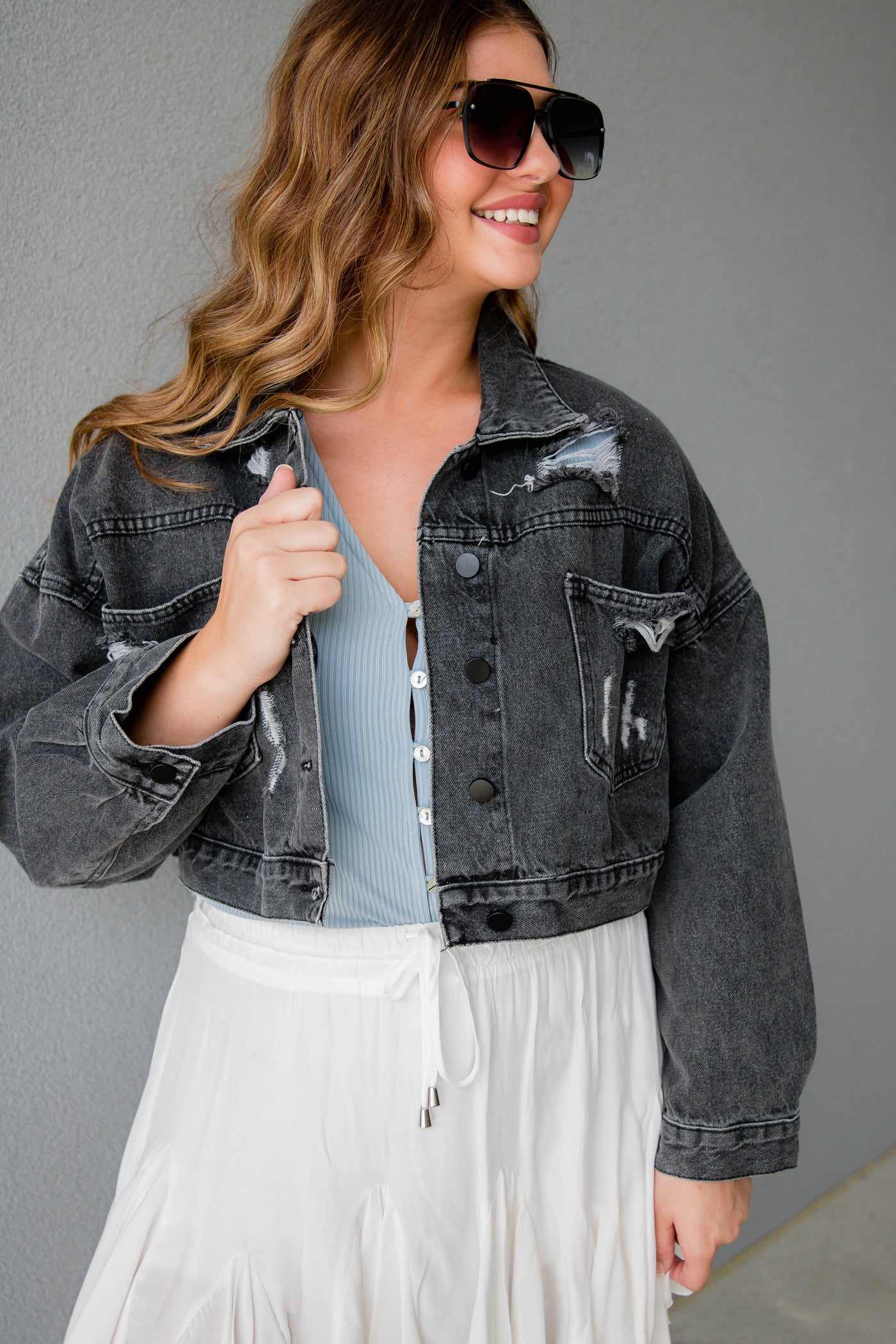 Black Rhinestone Denim Jacket- Rhinestone Fringe Denim Jacket- Nashville Outfit Ideas- Blue B Rhinestone Jacket