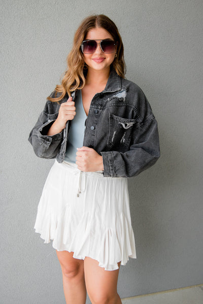 Black Rhinestone Denim Jacket- Rhinestone Fringe Denim Jacket- Nashville Outfit Ideas- Blue B Rhinestone Jacket